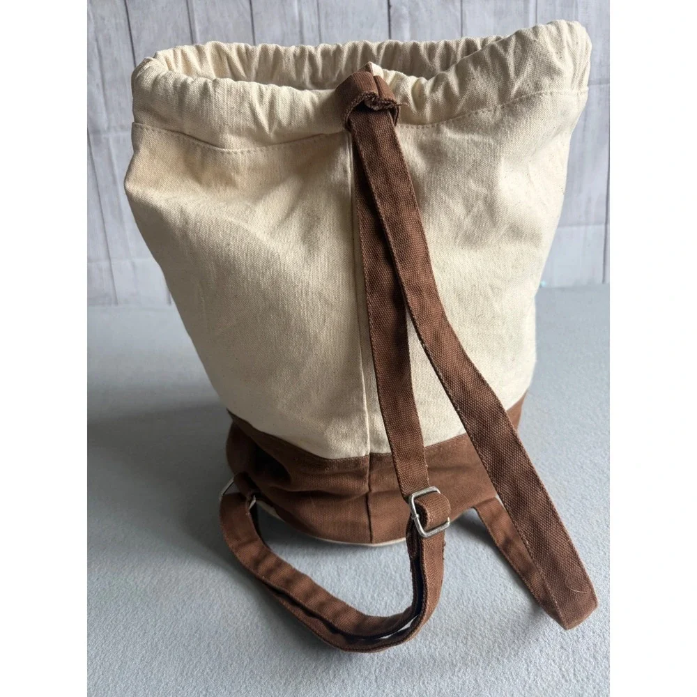 Disney Parks Seven Dwarfs Mine Train Canvas Drawstring Backpack Brown Cream